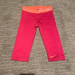 nike pro pink and orange capris